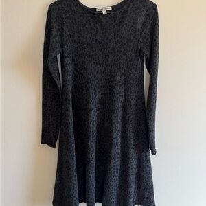 Autumn Cashmere 100% Cashmere Black Leopard Print Long Sleeve Dress